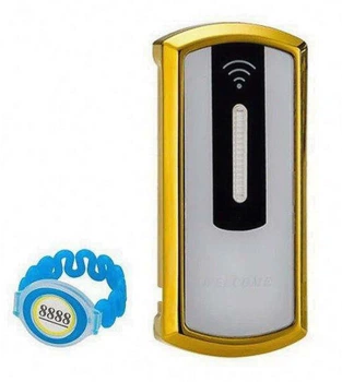 Замок мебельный электронный с фиксированным RFID доступом EM125S-G с металлическим фронтальным корпусом под серебро и окантовкой под золото