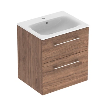 Тумба з раковиною Geberit Selnova Square slim rim 60 см, темний горіх (501.238.00.1)