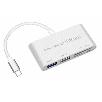 Картридер адаптер переходник для ноутбуков планшетов MacBook Ipad IMac T-693 USB C USB 3.1 Type C HUB with Card Reader 5 in 1 USB-C Hub, серебро