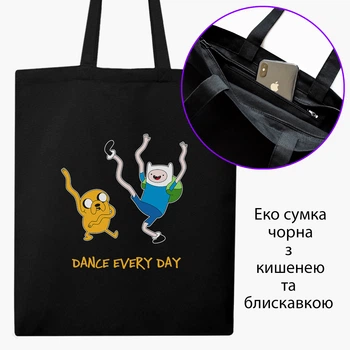 Эко сумка шоппер на молнии Время Приключений Финн и Джейк пес (Adventure Time Finn & Jake the dog) (9227-1580) 41x35 см Черный