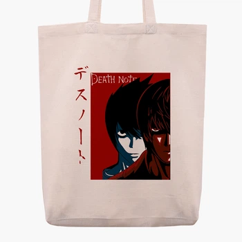 Еко сумка шопер Зошит смерті Ел Лолайт та Кіра (Death Note L Lawliet and Kira) (9227-2655) 41x35x8.5 см Бежевий