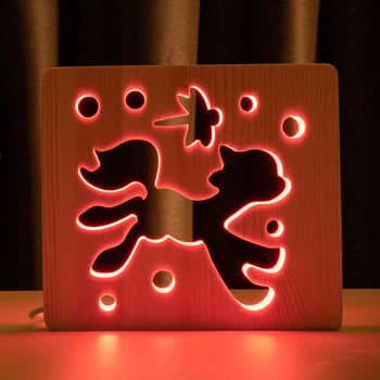 Детский светодиодный ночник ArtEco Light "Пони и стрекоза" из дерева, с пультом и регулировкой цвета, RGB