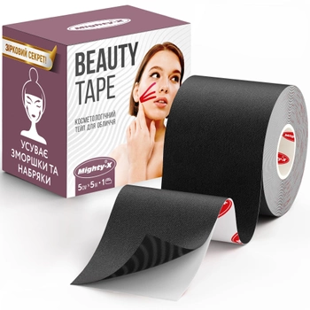 Кінезио тейп для обличчя Mighty-X Beauty Tape - 5 см х 5 м Чорний Кинезиотейп - The Best USA Kinesiology Tape