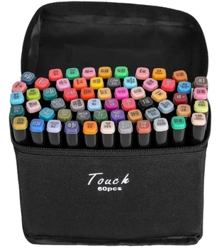 Маркеры TOUCH Sketch Marker Black 60 шт разноцветные + сумка, набор двухсторонних скетч-маркеров 60 цветов
