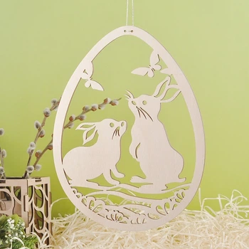 Пасхальный декор Яйцо с Пасхальными кроликами из фанеры Woodland Craft светло-коричневый ES504