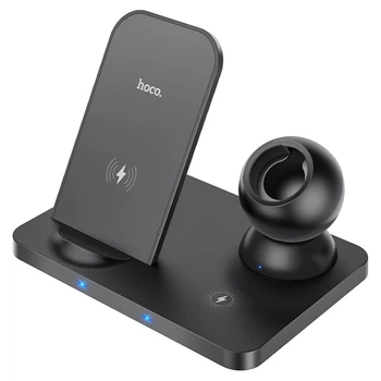 Беспроводное зарядное устройство Hoco CW33 Ultra-Charge 3-in-1 vertical wireless fast charger Black