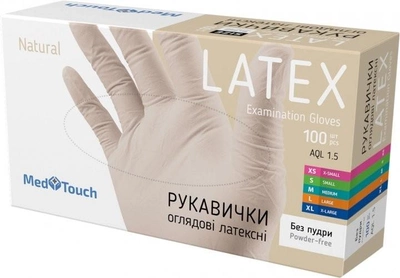 Медицинские латексные перчатки MedTouch, без пудры, 100 шт, 50 пар, размер L