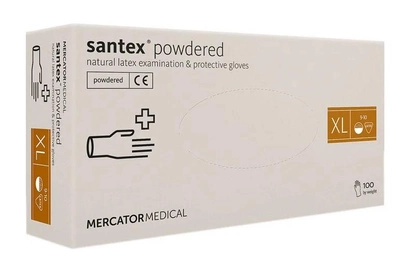 Медицинские латексные перчатки Mercator Medical Santex, с пудрой, 100 шт, 50 пар, размер XL