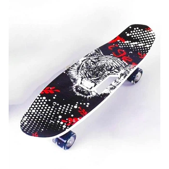 Скейт Пенни борд круизер с ручкой C 40311 Best Board PU светящиеся Тигр