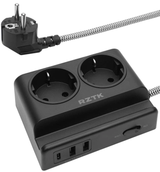 Сетевой фильтр-удлинитель RZTK Power Strip 2+2 USB-A+USB-C Black (PS-2AC) 