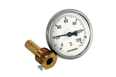 Термометр для котла Pakkens D=63 мм 0-120°C мм со штуцером L=48 мм