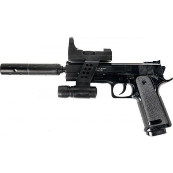 Страйкбольный пистолет Galaxy Beretta 92 с глушителем и лазерным прицелом пластиковый