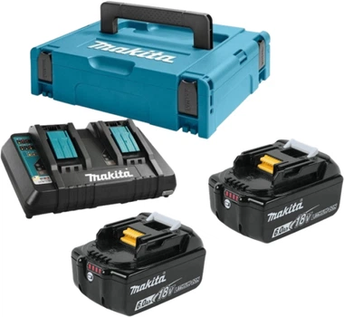 Zestaw akumulatorów do narzędzi Makita LXT BL1860B x 2 szt, DC18RD, Makpac 3 (088381474511)