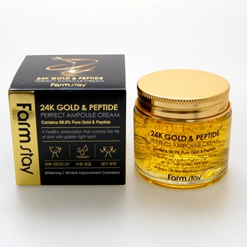 Ампульный крем с золотом и пептидами FarmStay 24K Gold and Peptide Perfect Ampoule Cream 80 мл