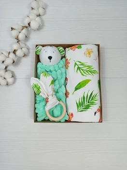 Набор для малыша: пеленка, комфортер, грызкнок a.l.babybox Фламинго Мятный