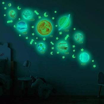 Детская виниловая люминесцентная интерьерная наклейка на стену Космос,планеты и звезды Kinder Goods светящаяся в темноте