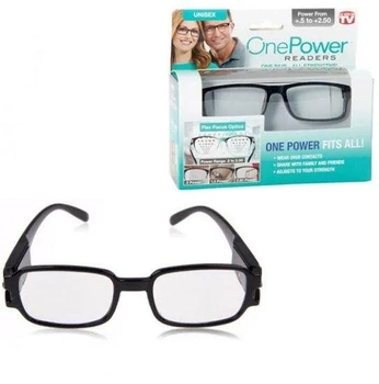 Універсальні окуляри для читання One Power Readers від 0,5 до +2,5 діоптрій окуляри з регульованими діоптріями чорна оправа