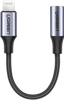 Перехідник Ugreen US211 3.5 мм Female to Lightning Male Round Cable Aluminum Shell with Braided 10 см Black (30756)