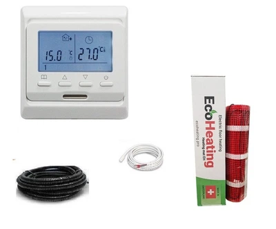 Теплый пол Eco Heating нагревательный двухжильный мат 2250Вт 15 м² с программируемым терморегулятором в комплекте