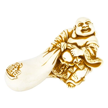 Статуэтка Нэцкэ Netsuke Хотэй тянущий мешок Гипс 11x6.4x6.1 см Бежевый (00670)