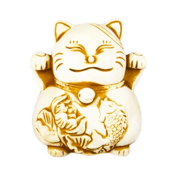 Статуэтка Манэки-нэко Кот счастья Netsuke Гипс 5,5х4,9х4,8 см Бежевый (25517)