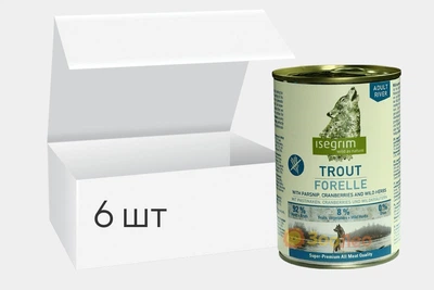 Упаковка влажного корма для собак isegrim adult river форель с пастернаком, клюквой и дикими травами 400 6шт