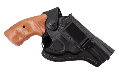 Кобура Револьвер 3 поясная + скрытого внутрибрючного ношения формованная с клипсой, кожа, чёрная