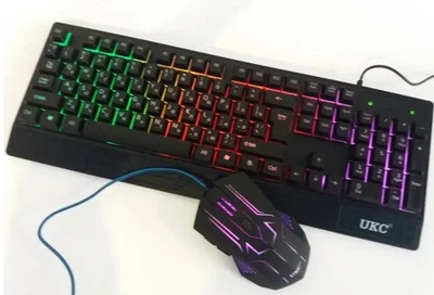 Клавиатура проводная мышка UKC с LED подсветкой от USB M-710/4958 Клавиатура игровая с подсветкой и мышкой
