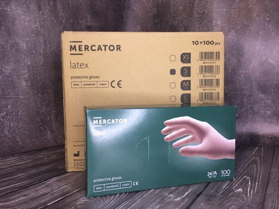 Перчатки латексные медицинские Mercator Latex S нестерильные опудренные 10 уп 100 шт белые