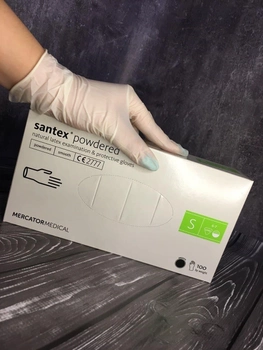 Перчатки латексные медицинские Santex Powdered S нестерильные опудренные 10 уп 100 шт белые