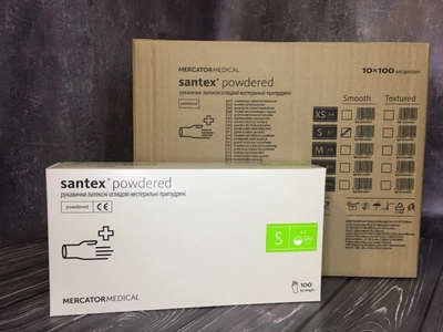 Перчатки латексные медицинские Santex Powdered S нестерильные опудренные 10 уп 100 шт белые