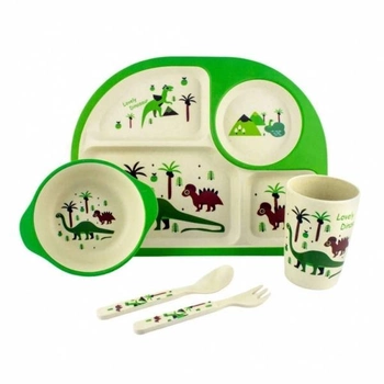 Набор детской посуды из бамбука Bamboo Fibre kids set 5 в 1 Динозавры