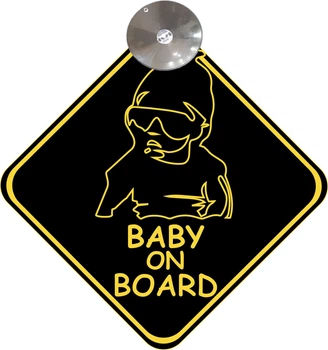 Знак на авто "BABY ON BOARD" (МОДНИЙ,ЧОРНИЙ) на присосці зйомний