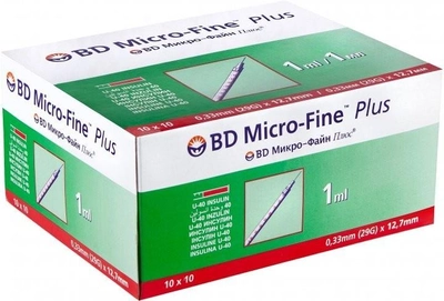 Шприц инсулиновый BD Micro-Fine 1 мл U-40 30G - Микрофайн U-40 - 100 шт.