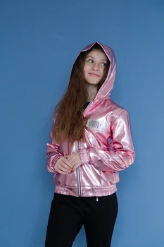 Вітровка шкіряна для дівчинки, з капюшоном рожеве золото, SmileTime Rose Gold зріст 128 (SV12-12)