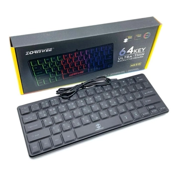 Проводная игровая клавиатура для компьютера ZORNWEE MK-515 Черная с RGB подсветкой 64 клавиши подключение в USB (49022)