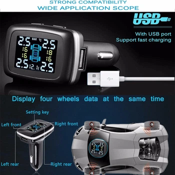 Система контролю тиску в шинах TPMS РК USB TP620, внутрішні датчики. Вимірювання тиску в колесах контроль стійкості автомобіля на дорозі.
