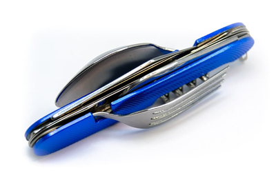 Туристичний складаний ніж з нержавіючої сталі 6 в 1 ложка, вилка, ніж, штопор, шило, SENIK синій (EL-65995-Z)