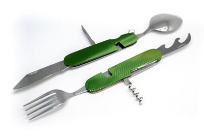 Туристичний складаний ніж з нержавіючої сталі 6 в 1 ложка, вилка, ніж, штопор, шило, SENIK зелений (EL-65995-Z)
