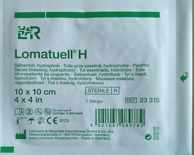 Пов'язка мазева гідрофобна, стерильна Lomatuell® H; 10 х 10 сm(см); 10шт/пак;