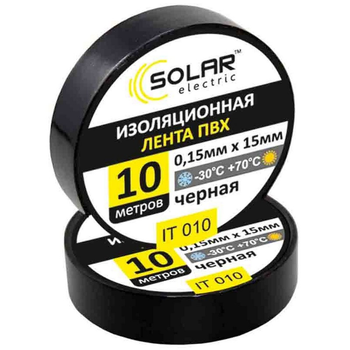 Изолента SOLAR черная 10м IT010
