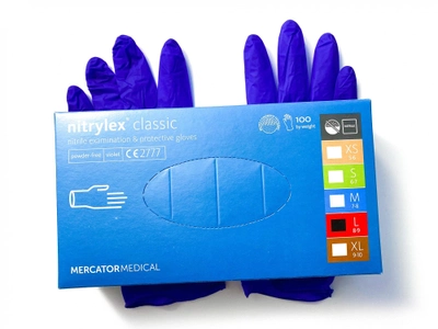 Перчатки нитриловые Mercator Nitrylex одноразовые размер Л синие 100 штук 50 пар