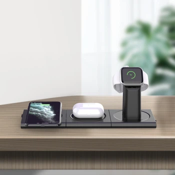 Беспроводная зарядка подставка док-станция Micronik 3в1 для IPhone/Apple Watch/AirPods/Samsung/Xiaomi Qi Fast Wireless Charging Dock Pad 3-in-1 15W Black