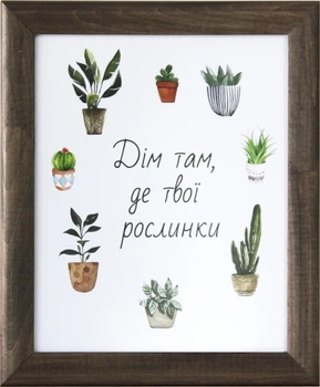 Постер "Дім там, де твої рослинки" в деревянной раме 290х350мм FRAMES.POSTERS.DECOR