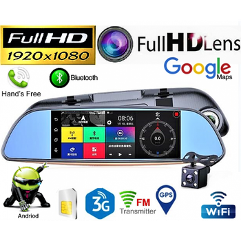 Видеорегистратор зеркало 7" сенсор, GPS навигатор, WiFi, 8Gb, Android, 3G Full HD DVR A6 с выносной камерой заднего вида
