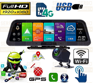 Видеорегистратор на торпеду 10" 4G Sim GPS Android Bluetooth FM передатчик Full HD GF E98 Plus / 4Ядра / 32Gb / 2Gb Ram / с камерой заднего вида