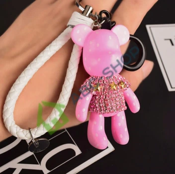Чорний брелок (ключниця) ведмедик Bearbrick рожевий з зірками з мультфільму Popobe (337897)