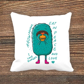 Атласная подушка с принтом "I love burger. Eat in peace and love"