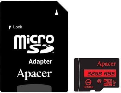 Карта памяти Apacer microSDHC 32GB UHS-I U1 Class 10 (R85 MB/s) + SD-adapter (AP32GMCSH10U5-R)