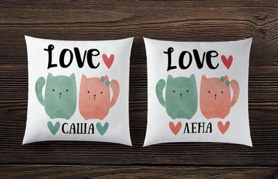 Парные декоративные подушки с принтом "Love: коты"